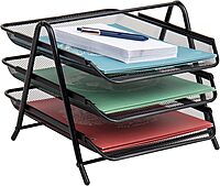 Mind Reader 3-Tier Paper Tray, Desktop Organizer, File Storage, Workspace, Office, Metal Mesh, 11.75"L x 13.75"W x 10"H, Black 1 Pack