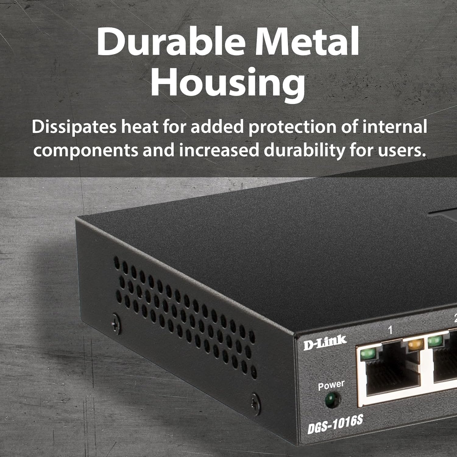 D-Link Ethernet Switch, 16 Port Gigabit Slim Switch Plug and Play, Unmanaged, Metal Housing, Quiet Fanless Design