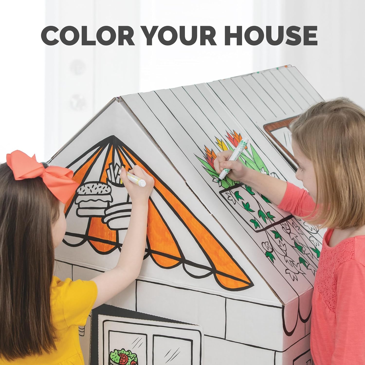 Bankers Box At Play Color-in Playhouse, Life-Size Corrugated Playhouse