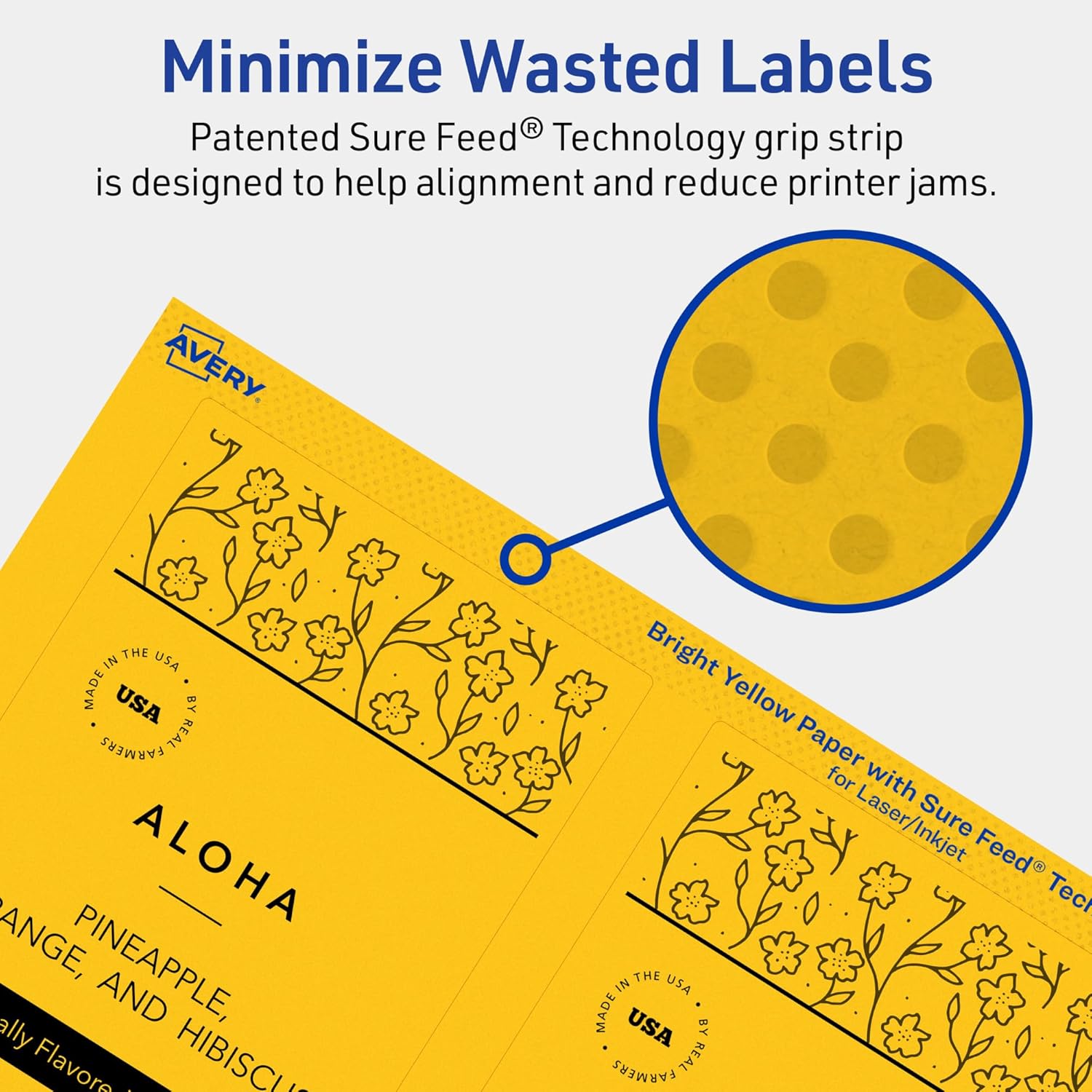 Avery Printable Rectangle Labels, Sure Feed Technology, 5 x 3-1/2, Bright Yellow, Laser/Inkjet Printable