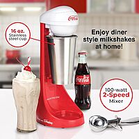 Nostalgia Two-Speed Electric Coca-Cola Limited Edition Milkshake Maker and Drink Mixer, Includes 16-Ounce Stainless Steel Mixing Cup and Rod, Red Coke