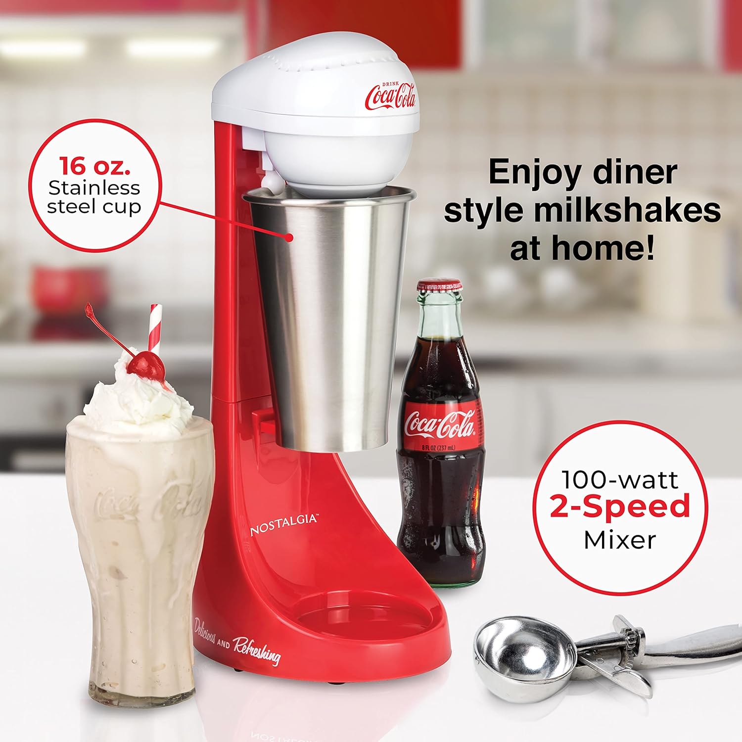 Nostalgia Two-Speed Electric Coca-Cola Limited Edition Milkshake Maker and Drink Mixer