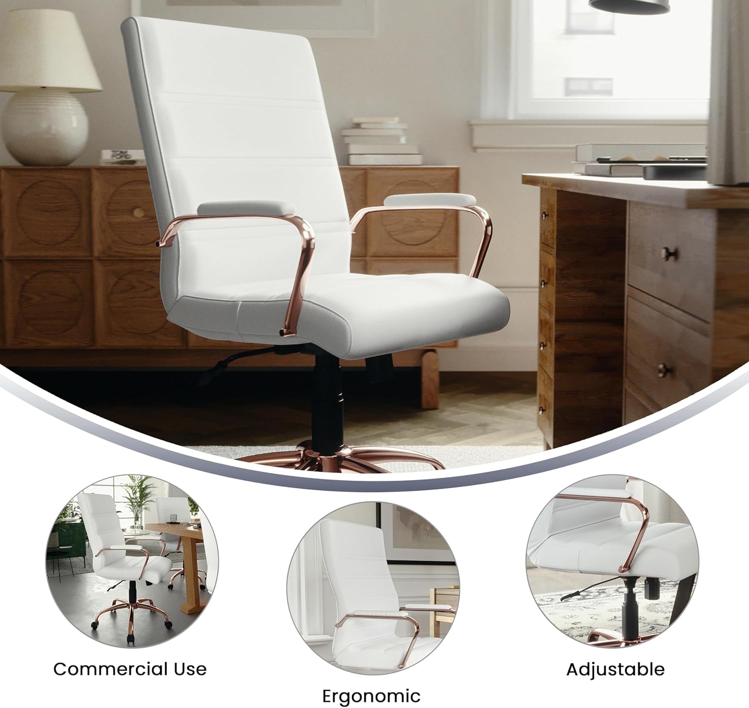 Flash Furniture Whitney Mid-Back Swivel LeatherSoft Desk Chair with Padded Seat and Armrests