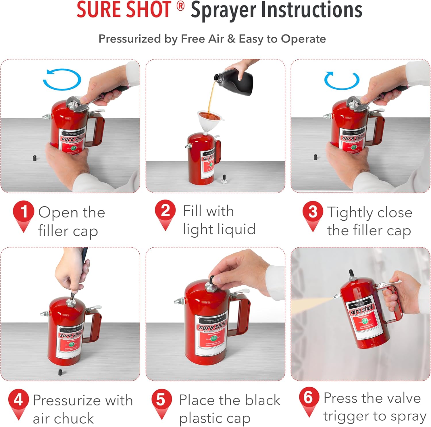 Sure Shot A1000R 1 Quart Enameled Steel Sprayer, Red