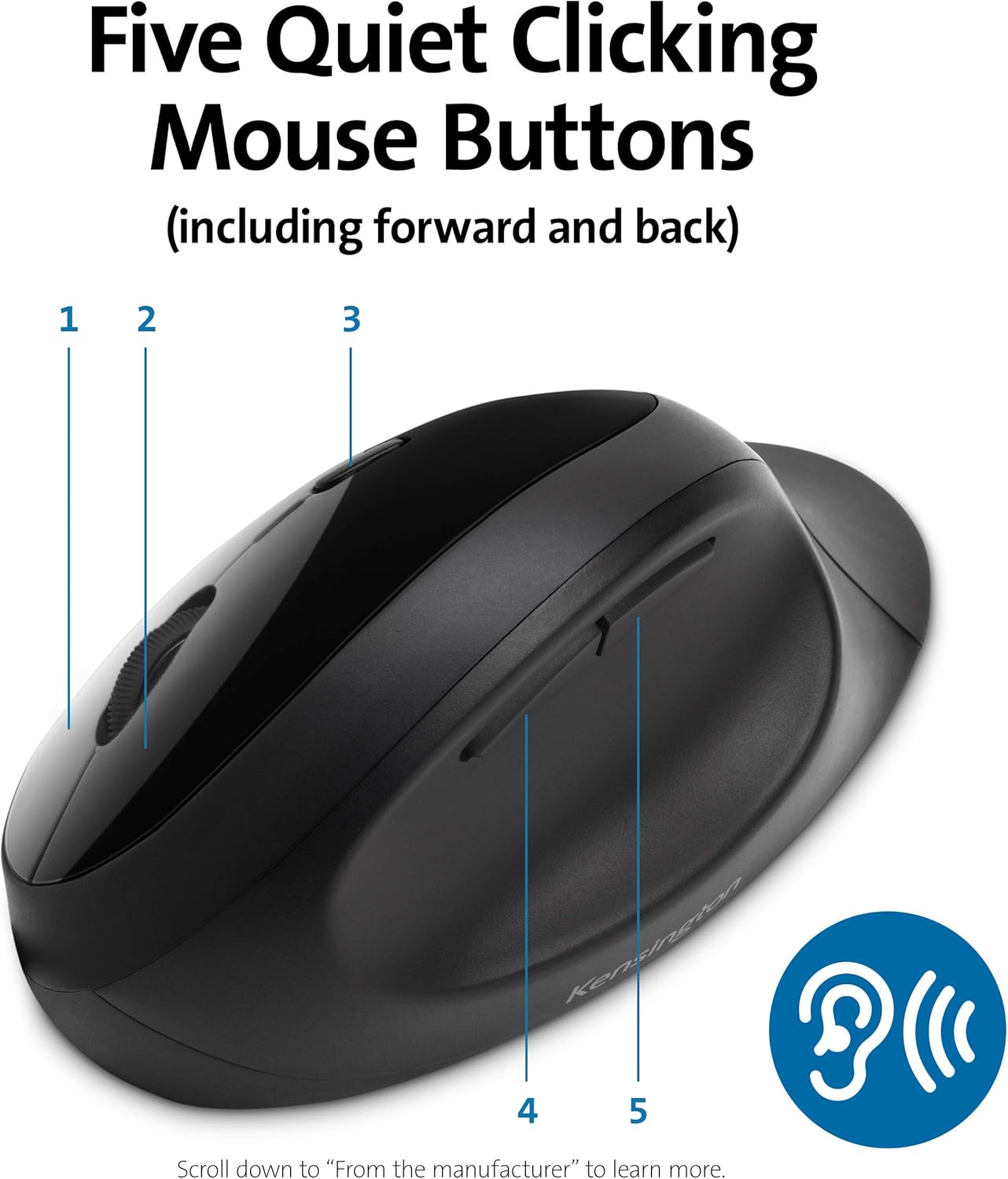 Kensington Pro Fit Ergonomic Wireless Mouse - Black (K75404WW), 8"x6"x4"