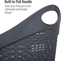 MIND READER 60L Rolling Laundry Hamper, Wicker-Style Plastic, Wheels