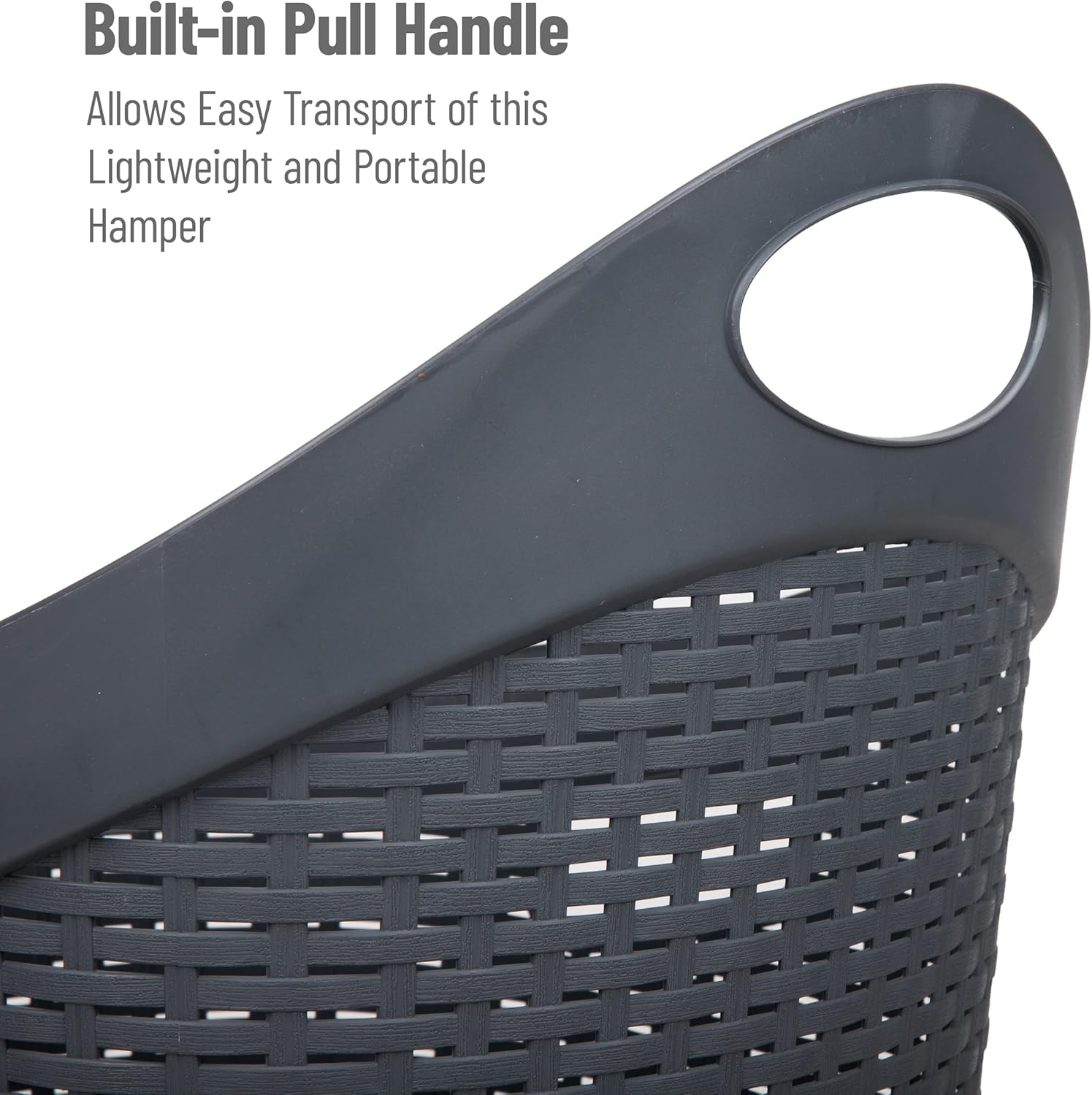 MIND READER 60L Rolling Laundry Hamper, Wicker-Style Plastic, Wheels
