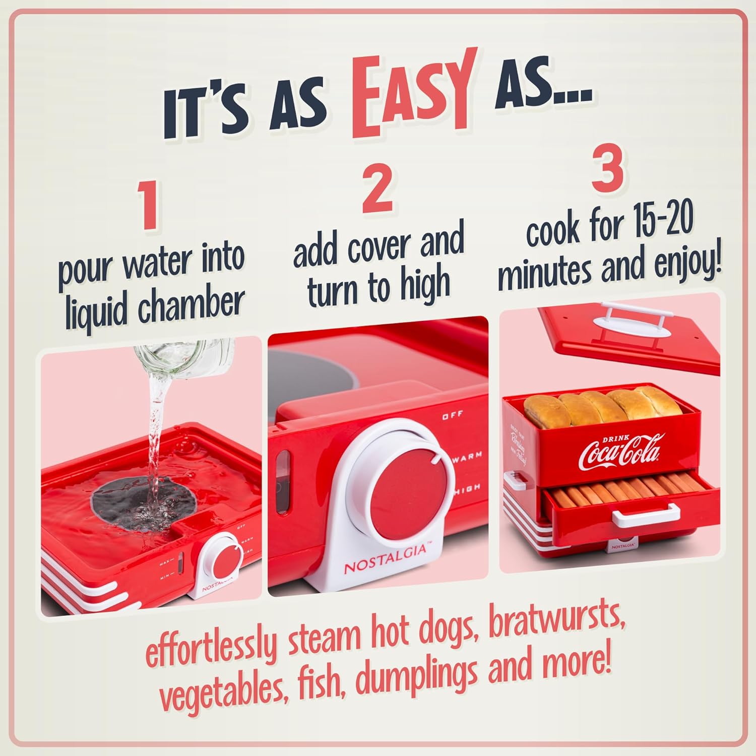 NOSTALGIA Extra Large Diner-Style Hot Dog Steamer & Bun Warmer