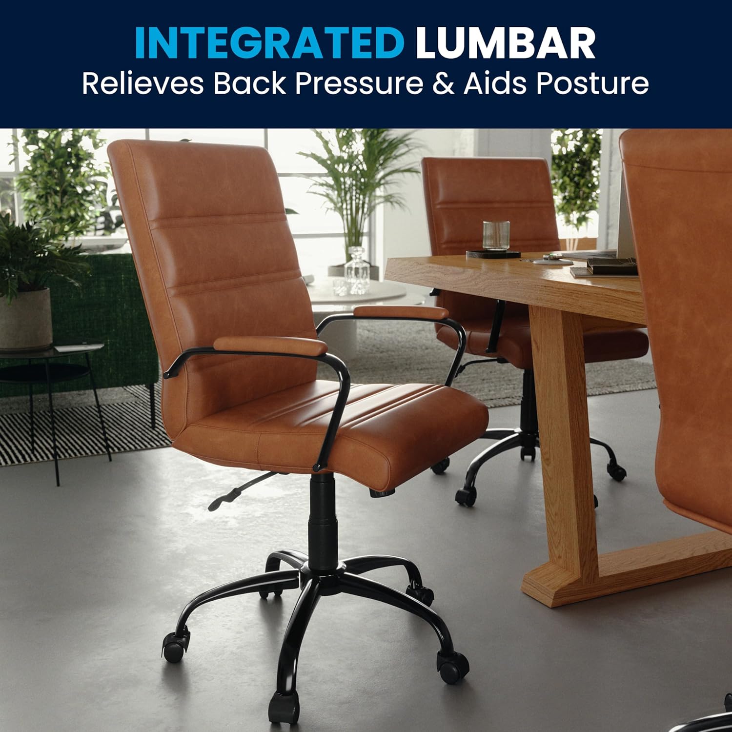 Flash Furniture Whitney Mid-Back Swivel LeatherSoft Desk Chair with Padded Seat and Armrests