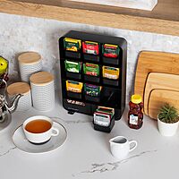Mind Reader Tea Bag Organizer, Tea Station Organizer, Countertop Storage, Kitchen, Plastic, 10.25"L x 3.25"W x 13.75"H, Black
