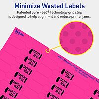 Avery Printable Barbell Labels, Sure Feed Technology, 1/2" x 2-1/2", Neon Magenta Labels, Laser/Inkjet Printable, 450 Total