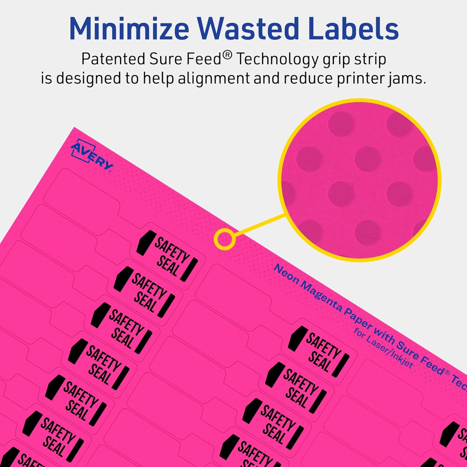 Avery Printable Barbell Labels, Sure Feed Technology, 1/2" x 2-1/2", Neon Magenta Labels, Laser/Inkjet Printable, 450 Total