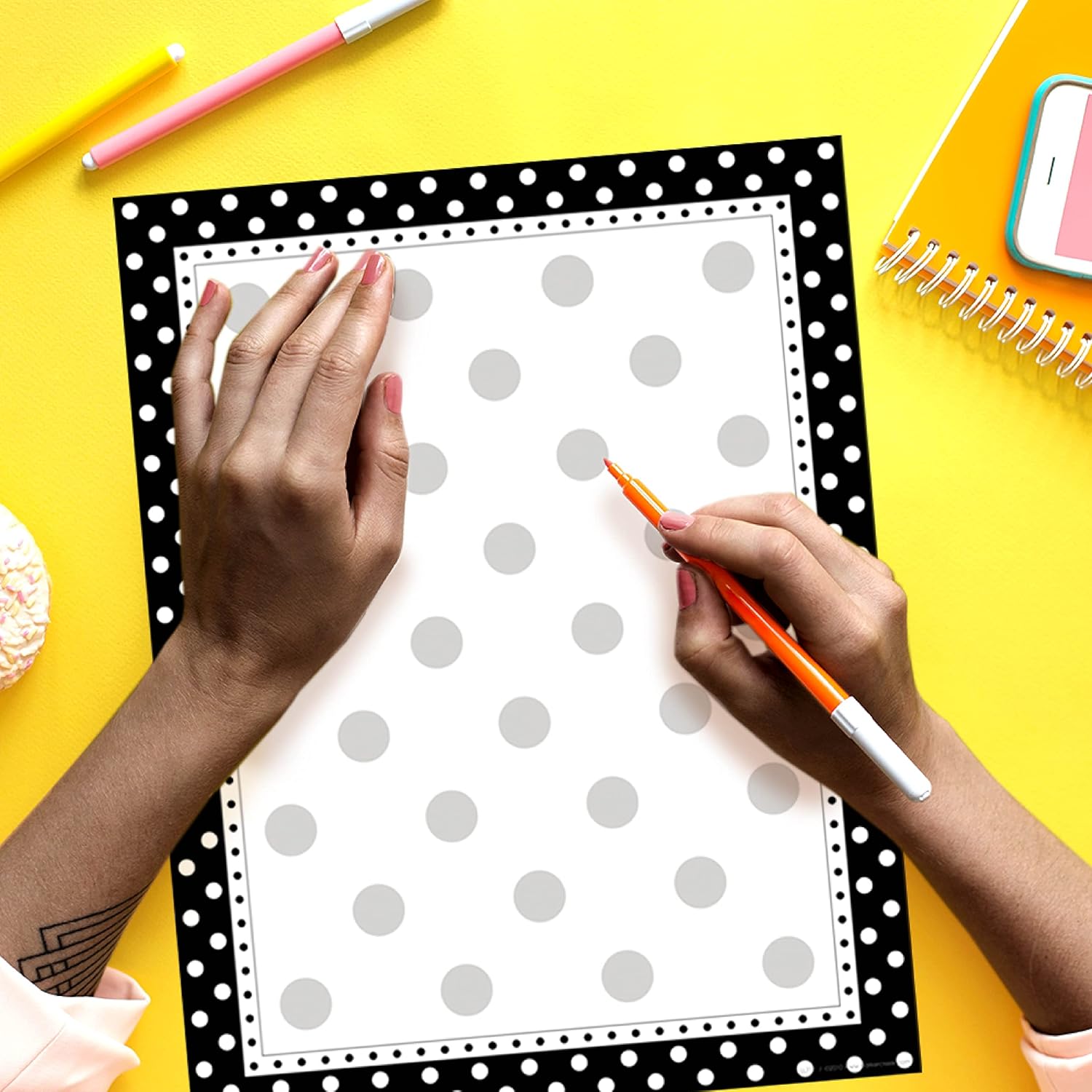 Barker Creek Designer Computer Paper, Black And White Dots, 8.5” x 11”, Decorative Printer Paper, Stationery