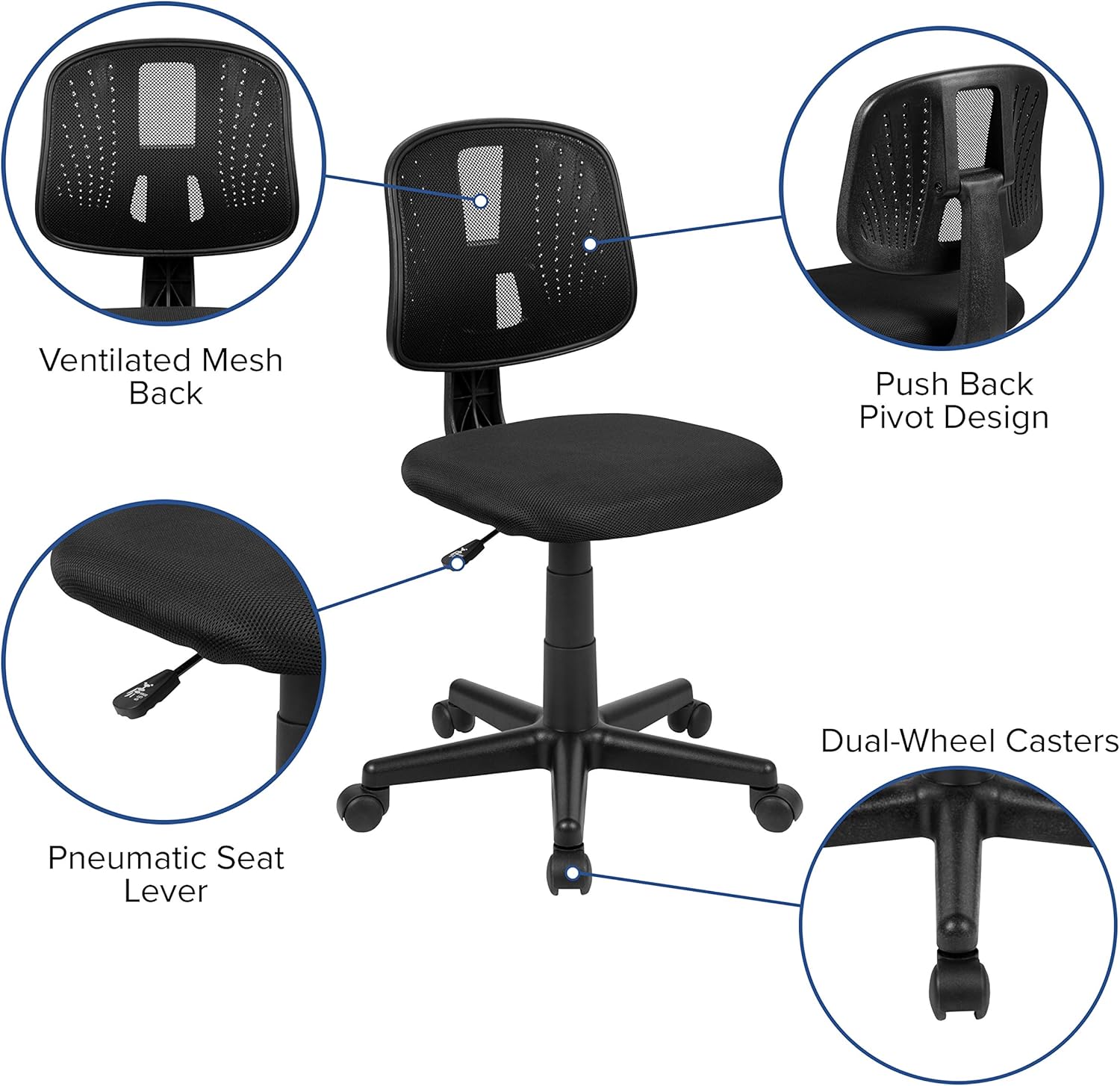Flash Furniture Flash Fundamentals Mesh Mid-Back Swivel Task Office Chair with Pivot Back