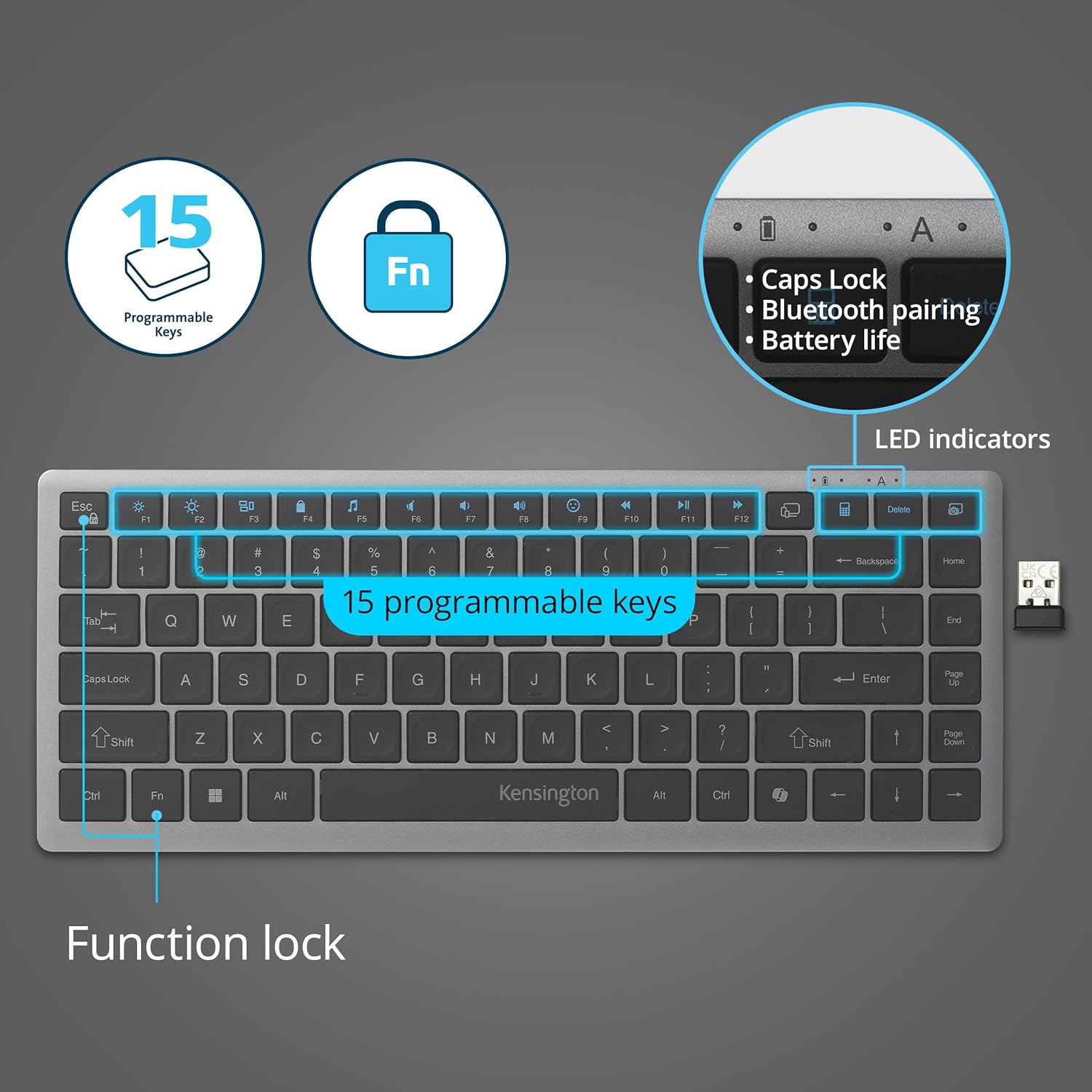 Kensington Compact Keyboard — Quiet Scissor-Switch, Programmable Keys & Copilot Key