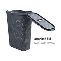Mind Reader 40L Slim Laundry Hamper with Lid, Wicker-Style Plastic