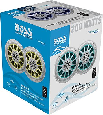 BOSS Audio Systems MRGB65 6.5 Inch Marine Boat Stereo Speakers - Coaxial, 2 Way, Full Range, Multi-Color Illumination
