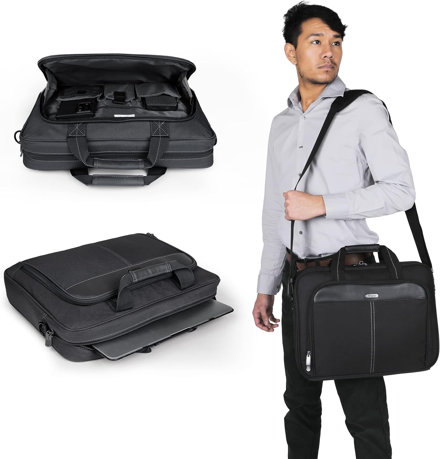 Targus unisex-adult Slim Briefcase With Crossbody Shoulder Bag 16 inch Black