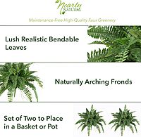 Nearly Natural 40IN Artificial Boston Fern Large Hanging Plant, Set of 2 Artificial Ferns that Look Real for Home Décor