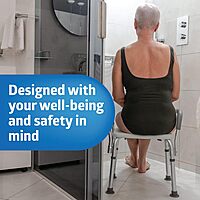 Medline Shower Chair for Inside Shower, Heavy Duty, 350 lb Capacity, Adjustable Height, Non-Slip Seat with Padded Armrests & Back, White