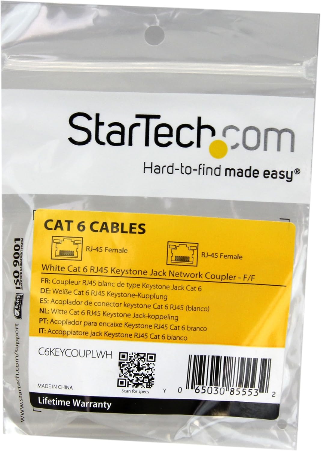 StarTech.com White Cat 6 RJ45 Keystone Jack Network Coupler F/F - RJ45 Coupler - Cat6 Coupler