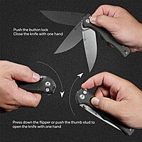 SENCUT Crowley Pocket Knife Button Lock Folding Knife for EDC, Natural G10 Handle Stonewashed D2 Blade Foldable Knife with Clip, Everyday Carry Knife for Men Women, Indoor Outdoor Gift S21012-1