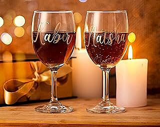 AICA Personalized Name Red/White Wine Couple Glasses - Gift Box Packaging, 230ml, Set of 2 |