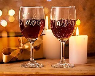 AICA Personalized Name Red/White Wine Couple Glasses - Gift Box Packaging, 230ml, Set of 2 |