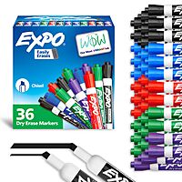 EXPO Low Odor Dry Erase Markers Chisel Tip Assorted Colors Pack of 36 - Ideal for Classrooms Offices & Home Offices 36 Count