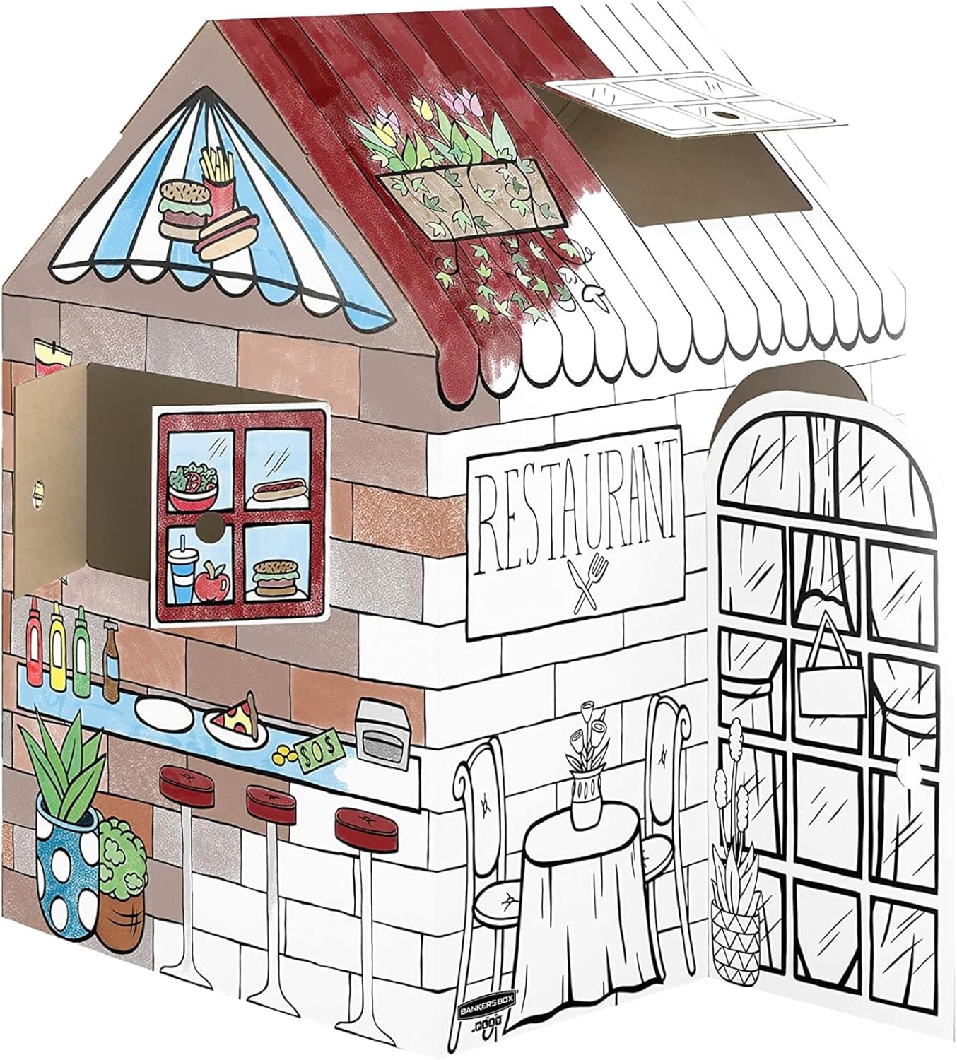 Bankers Box At Play Color-in Playhouse, Life-Size Corrugated Playhouse