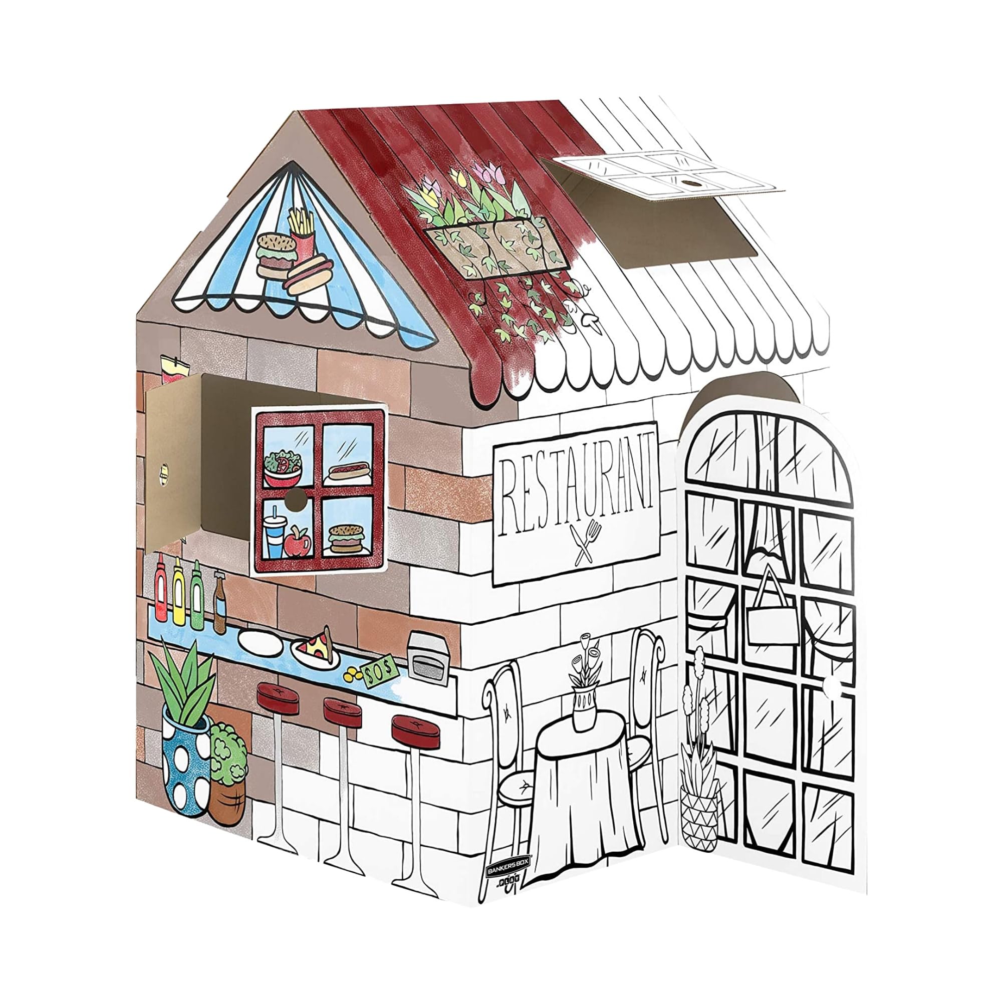 Bankers Box At Play Color-in Playhouse, Life-Size Corrugated Playhouse