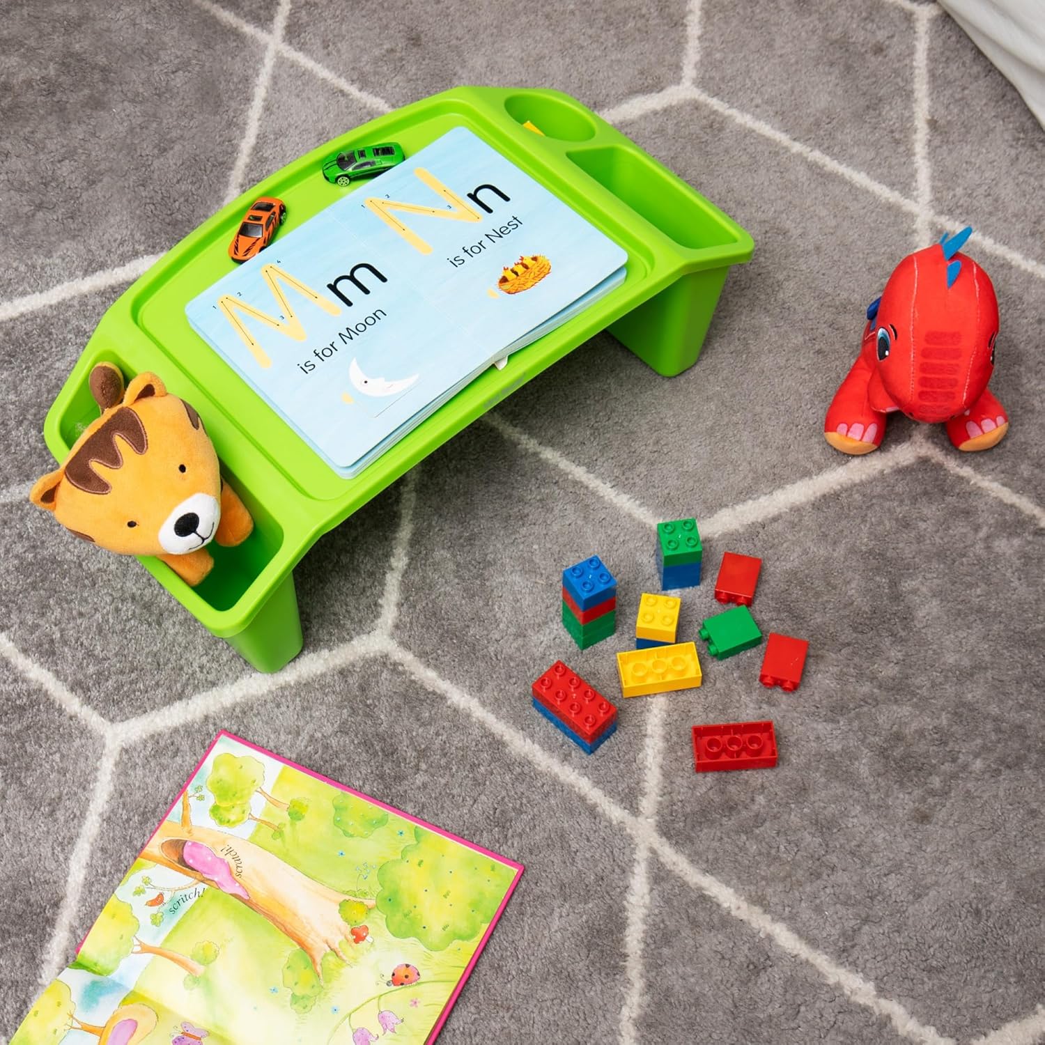 Mind Reader Kids Lap Desk, Portable Activity Tray with Side Storage, Stackable Plastic