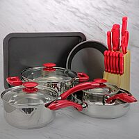 MegaChef 22 Piece Cookware Combo Set in Red