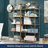 Sauder International Lux 71inH 5-Shelf Bookcase, Satin Gold