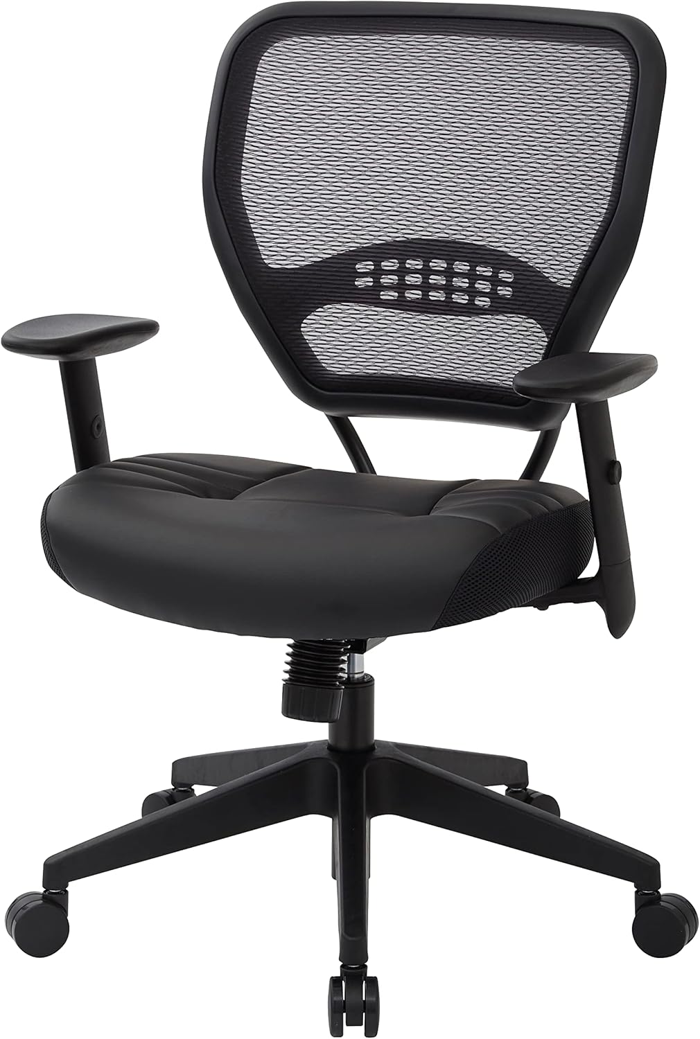 SPACE Seating Professional AirGrid Dark Back and Padded Black Eco Leather Seat, 2-to-1 Synchro Tilt Control