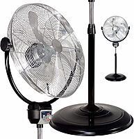 Optimus 20in Adjustable Industrial-Grade HV Oscillating Stand Fan With Chrome Grill, 30in x 24in, Black
