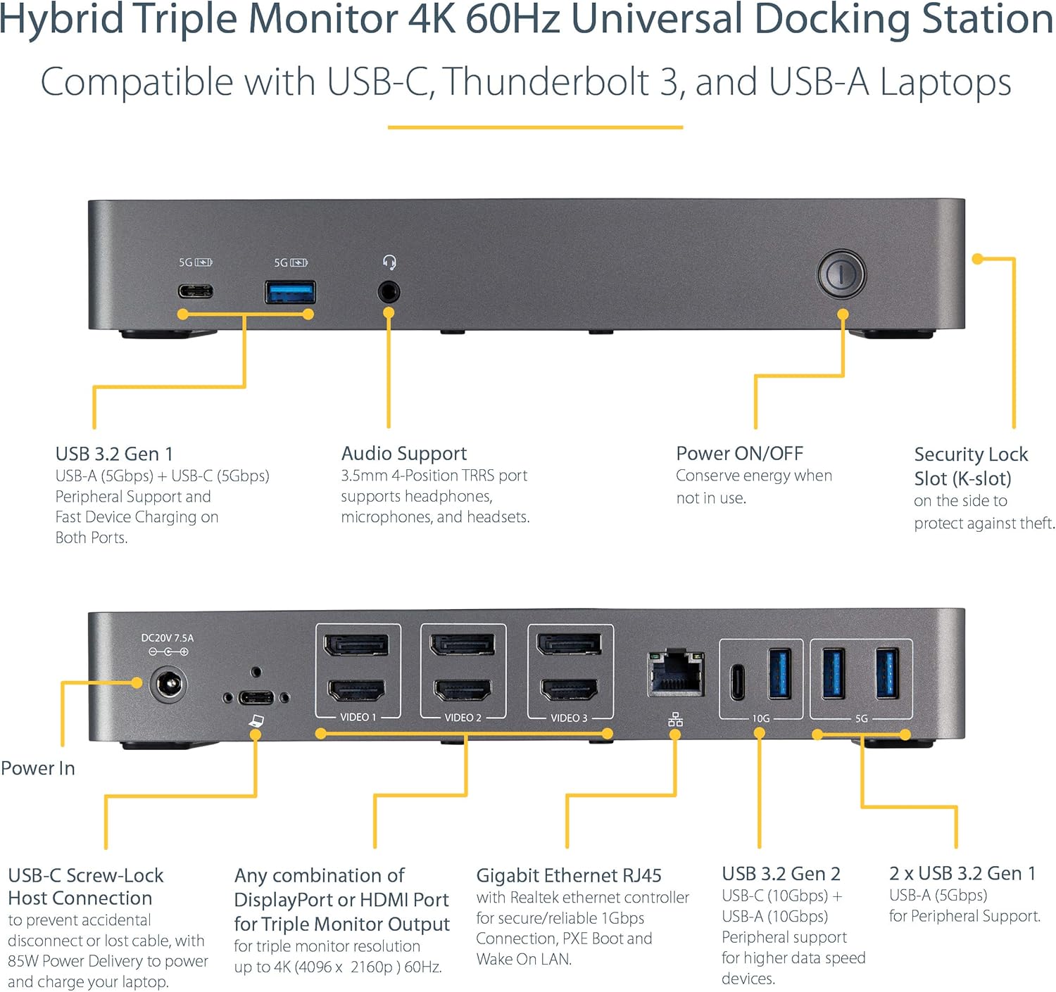 StarTech.com USB-C / USB-A Docking Station - Triple 4K 60Hz