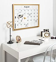 Kate and Laurel Calter Magnetic Framed Dry-Erase Calendar, Melamine, 21-1/4in x 27-1/2in, White, Gold Plastic Frame