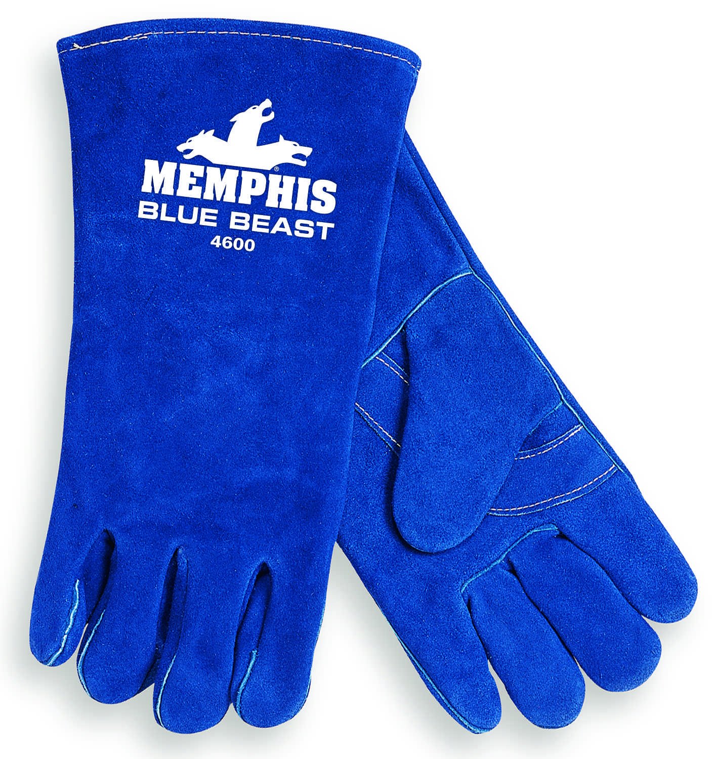 MCR Safety 4600XXL Blue Beast Split Cow Leather Deluxe Welder Gloves with Reinforced Palm and Wing Thumb, Blue, 2X-Large