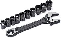 Crescent 11 Pc. Pass-Thru X6 Black Oxide Adjustable Wrench and Spline Socket Set - CPTAW8 Universal Sockets