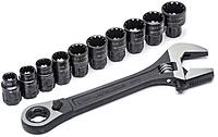 Crescent 11 Pc. Pass-Thru X6 Black Oxide Adjustable Wrench and Spline Socket Set - CPTAW8 Universal Sockets
