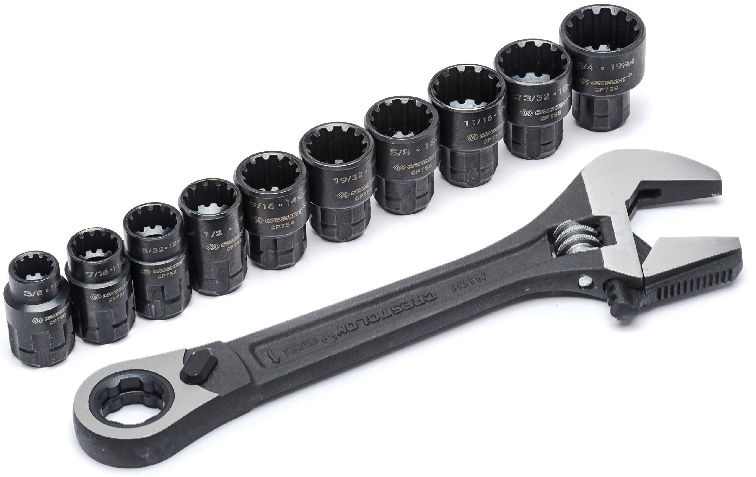 Crescent 11 Pc. Pass-Thru X6 Black Oxide Adjustable Wrench and Spline Socket Set - CPTAW8 Universal Sockets