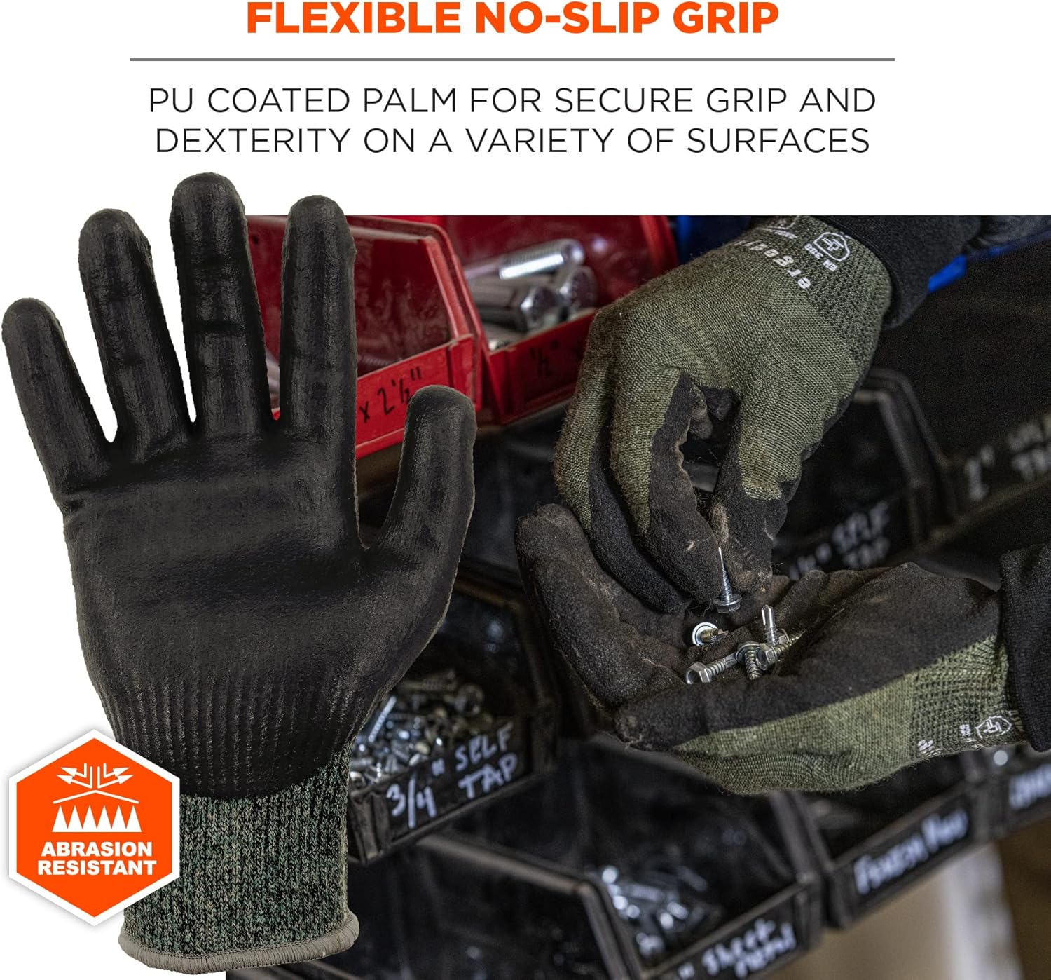 ERGODYNE ProFlex 7070 Cut Resistant Work Gloves, Sandy Nitrile Coated Palms, 13-Gauge Aramid