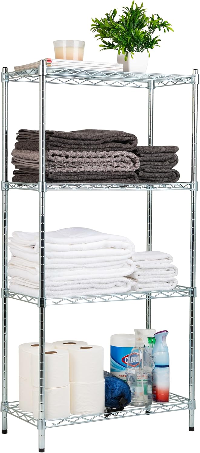 MIND READER 4-Tier Adjustable Metal Storage Shelf, Chrome