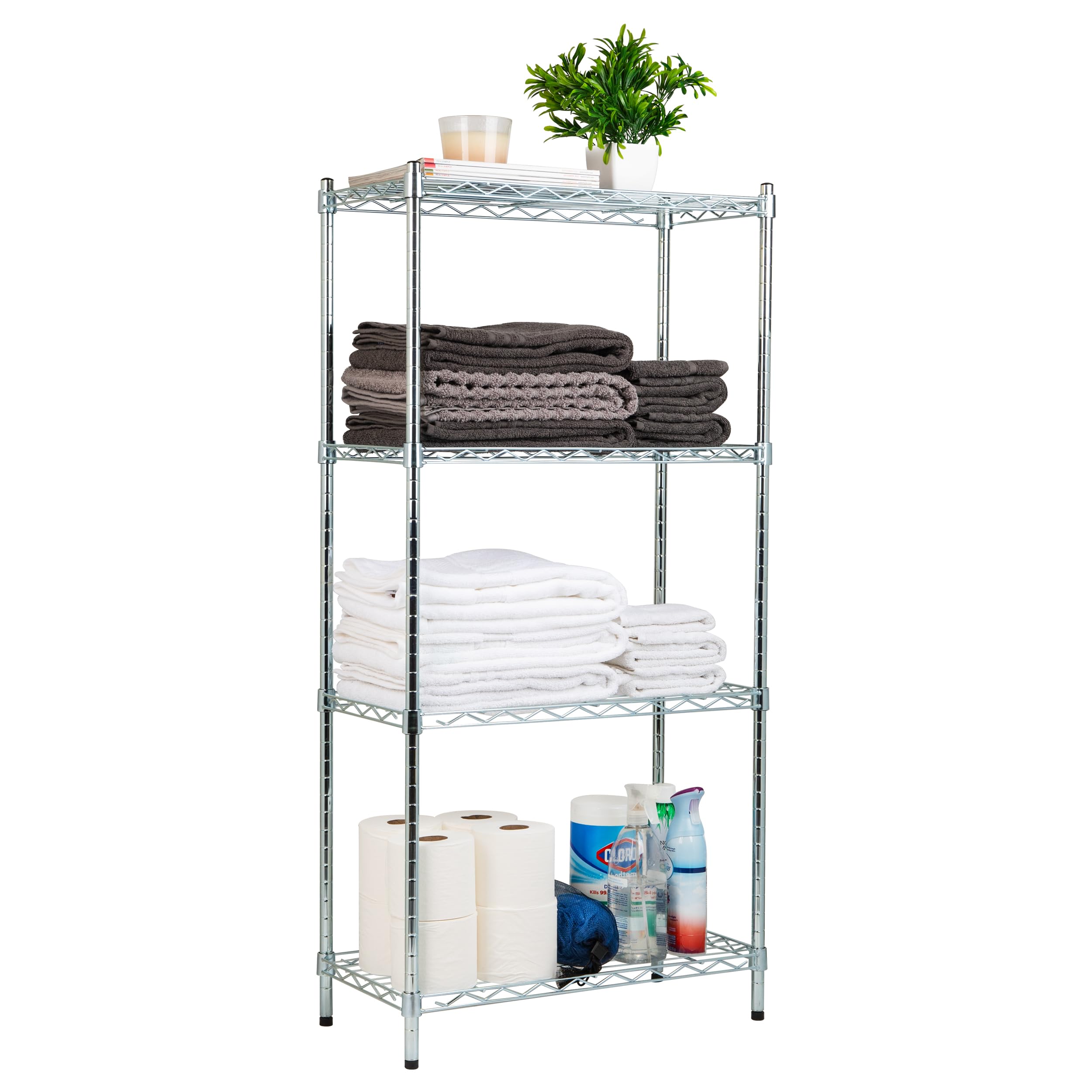 MIND READER 4-Tier Adjustable Metal Storage Shelf, Chrome