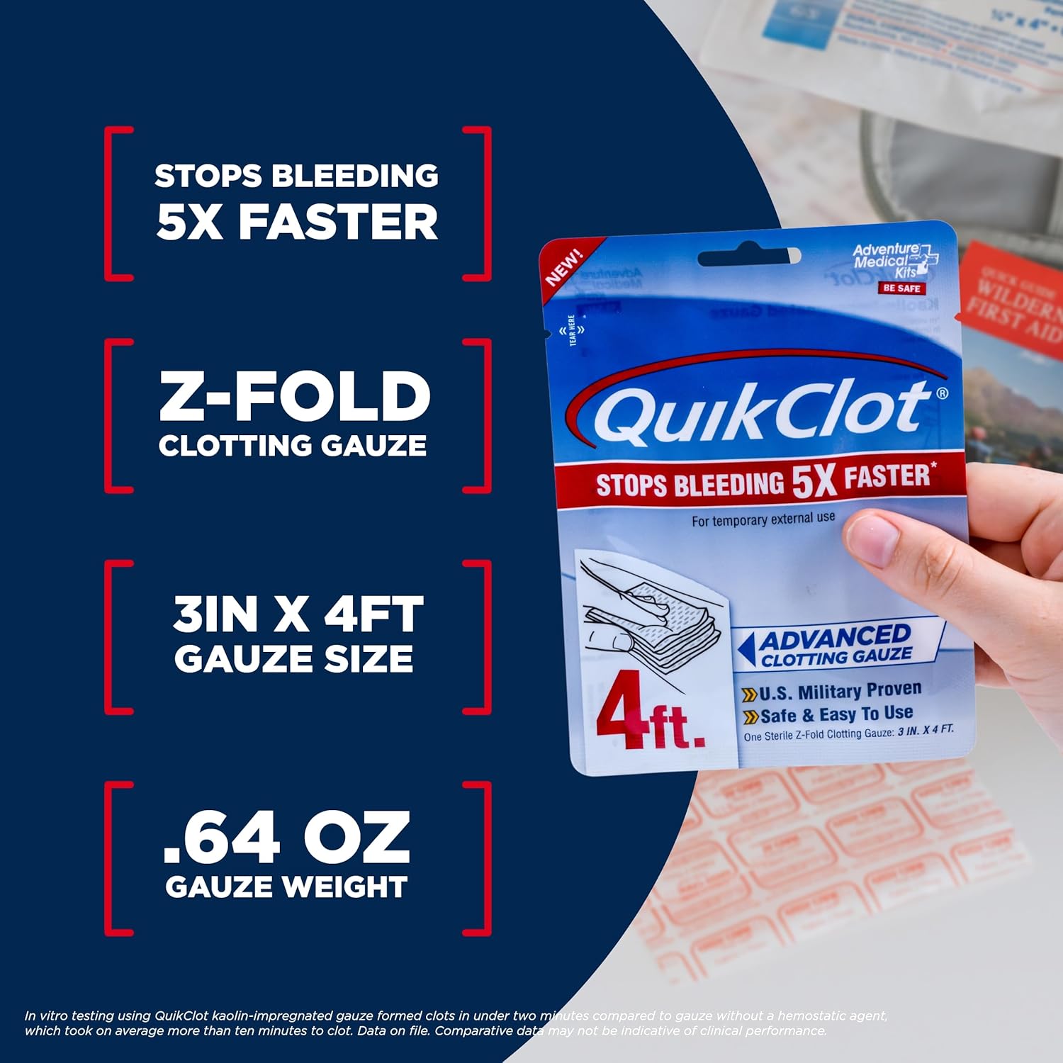 Adventure Medical Kits QuikClot Gauze - Flexible Hemostatic Medical Gauze for Emergency Survival or Disaster Preparedness