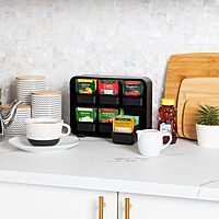 Mind Reader Tea Bag Organizer, Tea Station Organizer, Countertop Storage, Kitchen, Plastic, 10.25 x 3.25 x 7.75 inches, Black