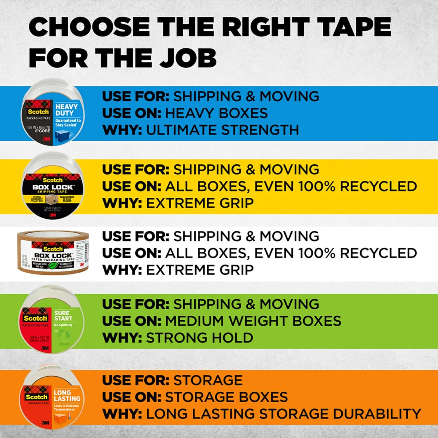 Scotch Heavy Duty Shipping Packing Tape, Clear, 1.88 in x 54.6 yd, 6 Rolls