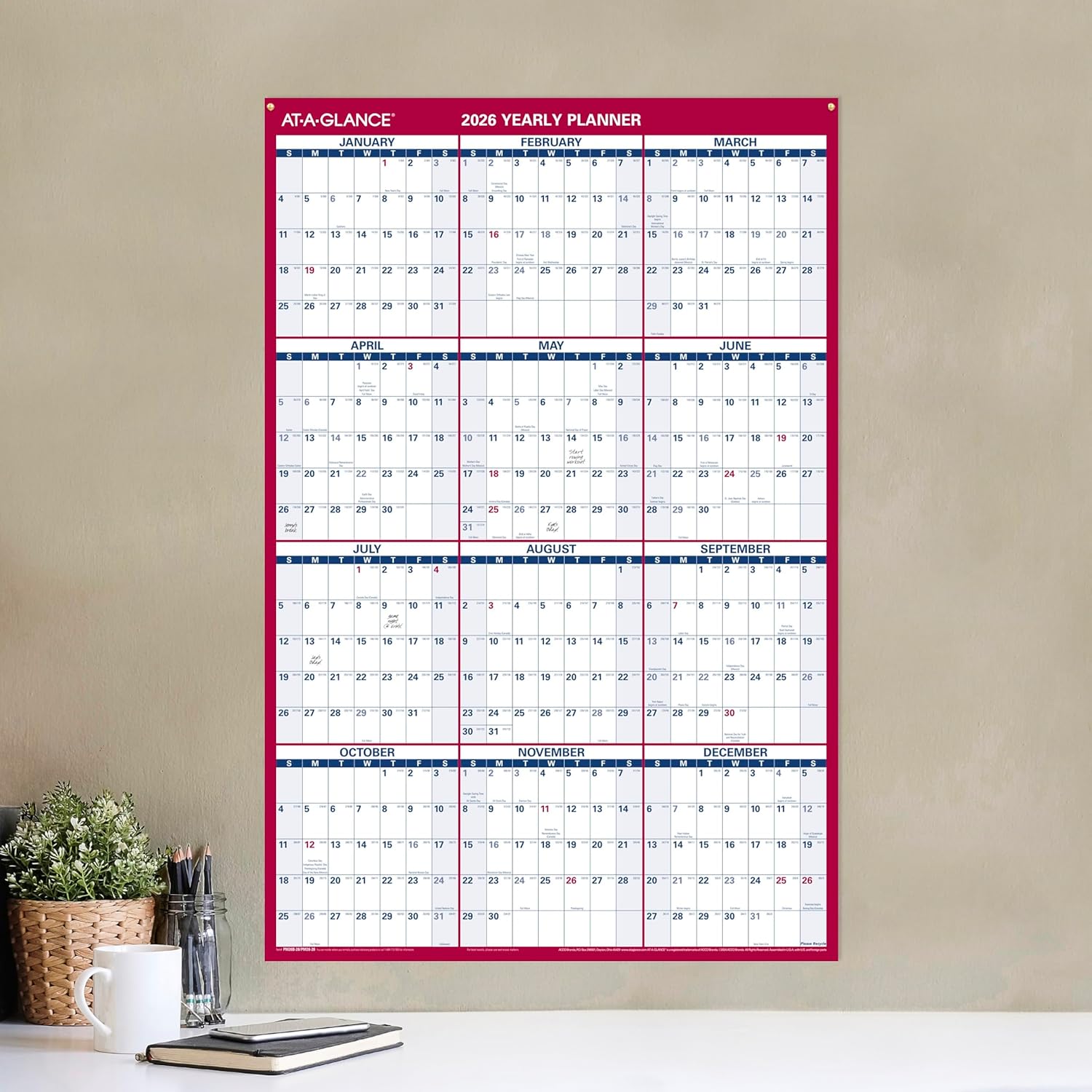 AT-A-GLANCE Reversible Erasable Wall Calendar, Vertical/Horizontal