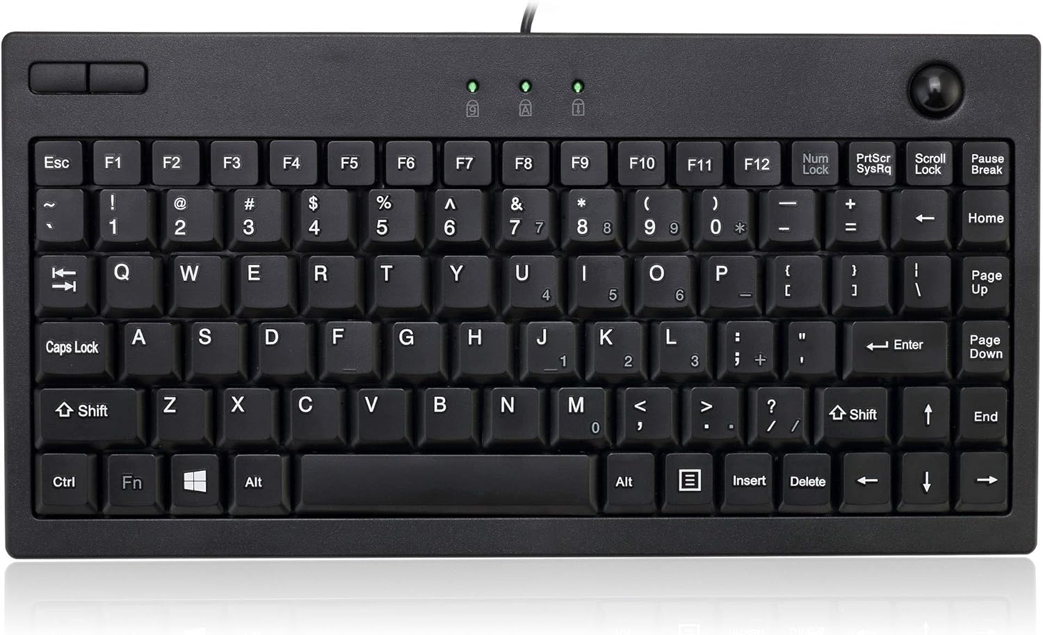 AKB-310UB - Wired USB Mini Trackball USB Keyboard, 87-Key US Layout, Black